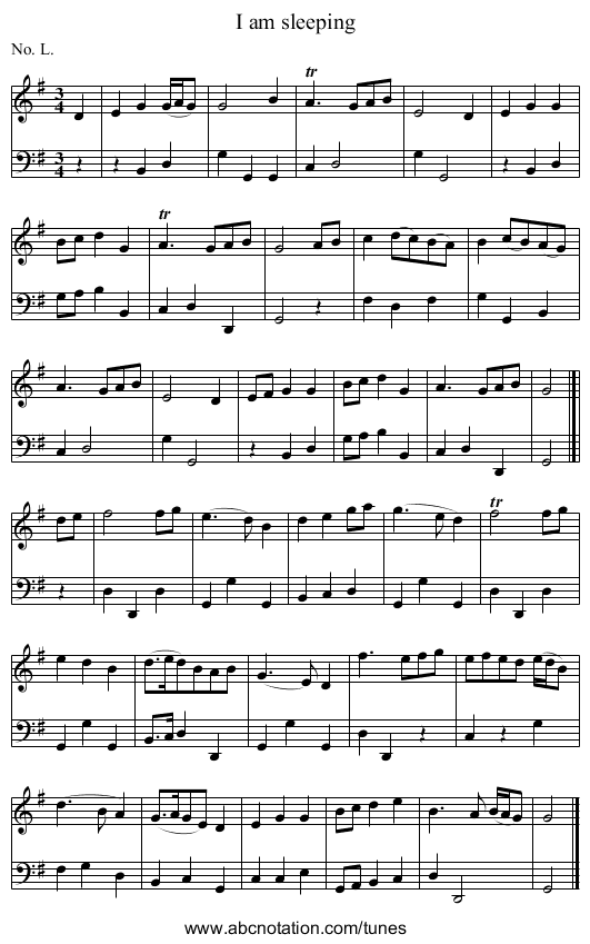 I am sleeping - staff notation