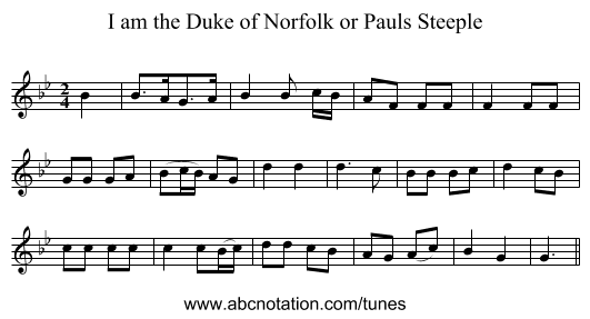 I am the Duke of Norfolk or Pauls Steeple - staff notation