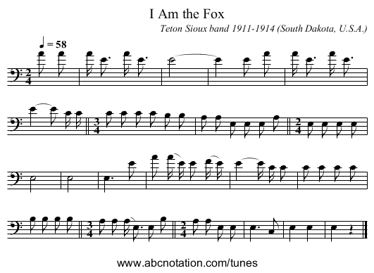 I Am the Fox - staff notation