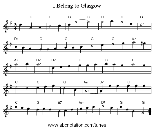I Belong to Glasgow - staff notation