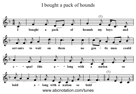 I bought a pack of hounds - staff notation