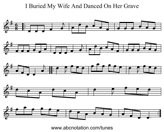 I Buried My Wife And Danced On Her Grave - staff notation