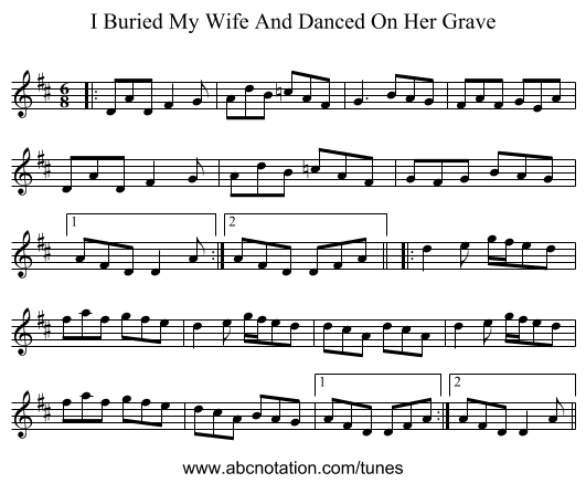 I Buried My Wife And Danced On Her Grave - staff notation