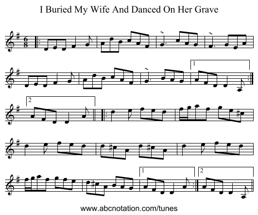 I Buried My Wife And Danced On Her Grave - staff notation