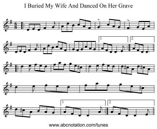 I Buried My Wife And Danced On Her Grave - staff notation
