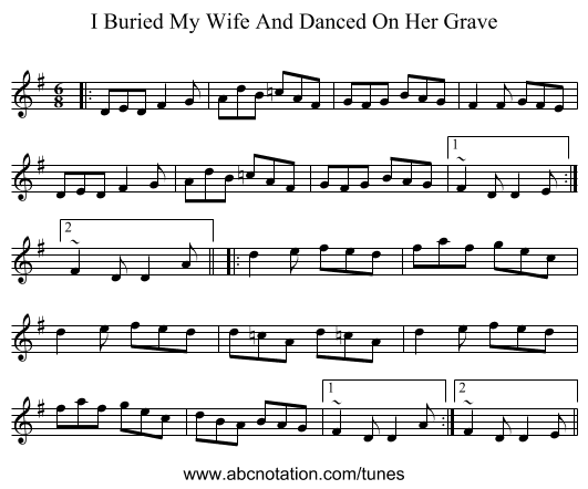 I Buried My Wife And Danced On Her Grave - staff notation