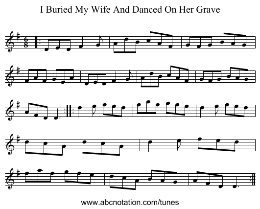 I Buried My Wife And Danced On Her Grave - staff notation
