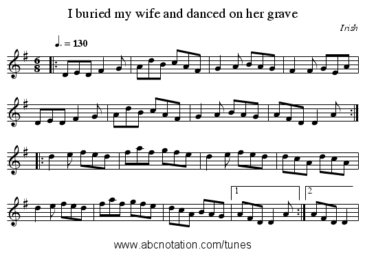 I buried my wife and danced on her grave - staff notation