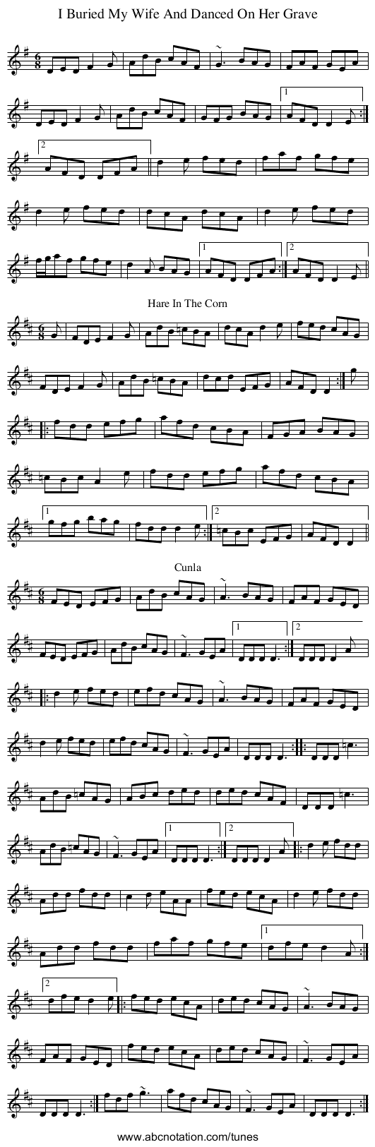 I Buried My Wife And Danced On Her Grave - staff notation