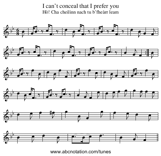 I can’t conceal that I prefer you - staff notation