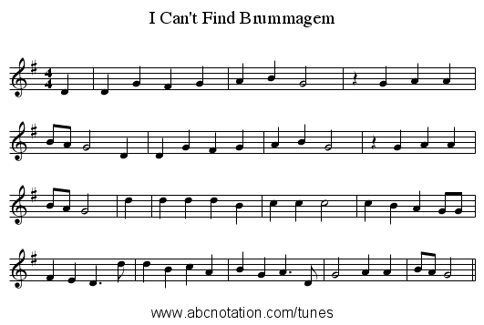 I Can't Find Brummagem - staff notation