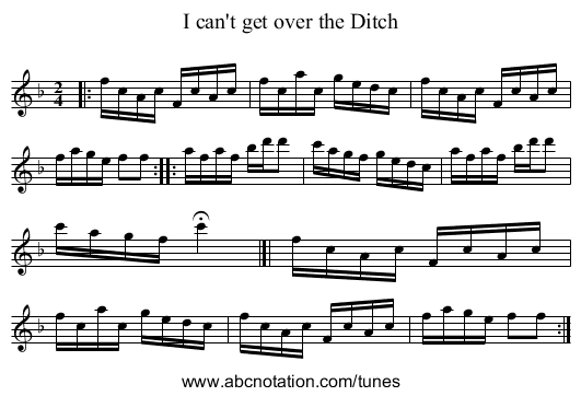 I can't get over the Ditch - staff notation