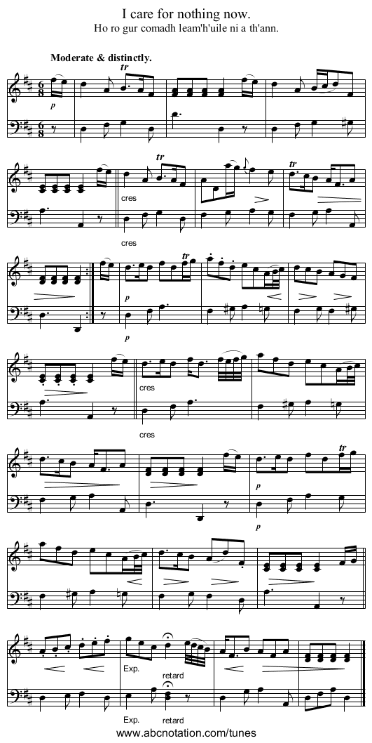 I care for nothing now. - staff notation
