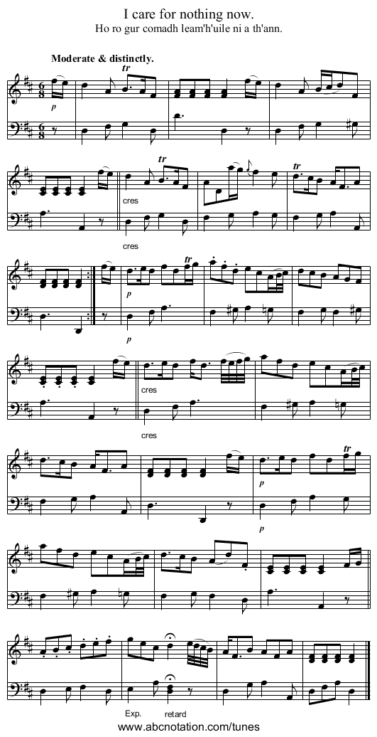 I care for nothing now. - staff notation