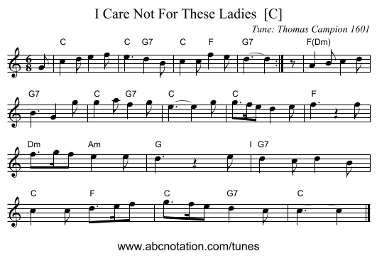 I Care Not For These Ladies  [C] - staff notation