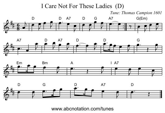 I Care Not For These Ladies  (D) - staff notation