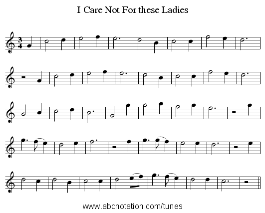 I Care Not For these Ladies - staff notation