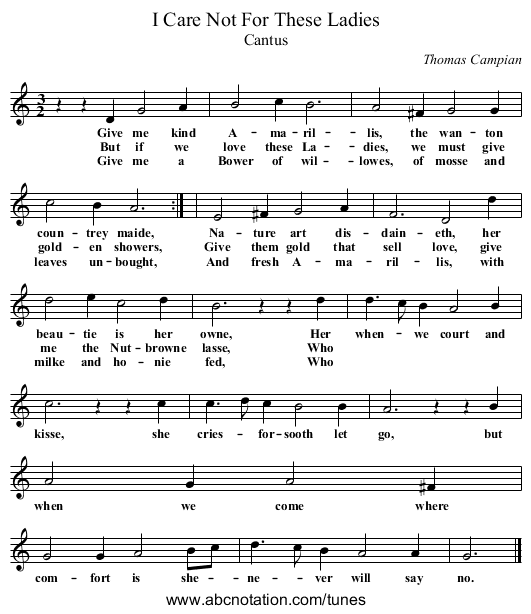 I Care Not For These Ladies - staff notation