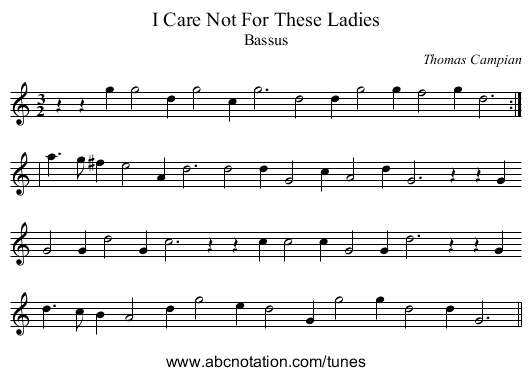 I Care Not For These Ladies - staff notation