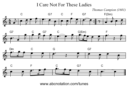 I Care Not For These Ladies - staff notation
