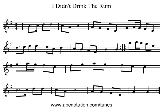 I Didn't Drink The Rum - staff notation
