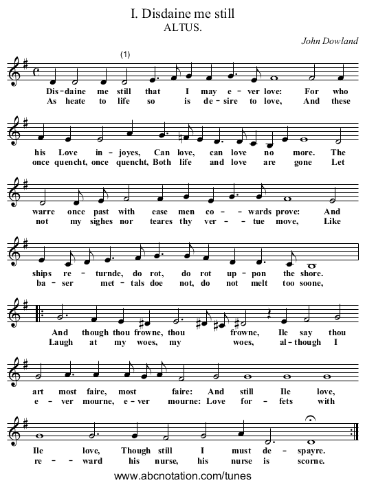 I. Disdaine me still - staff notation