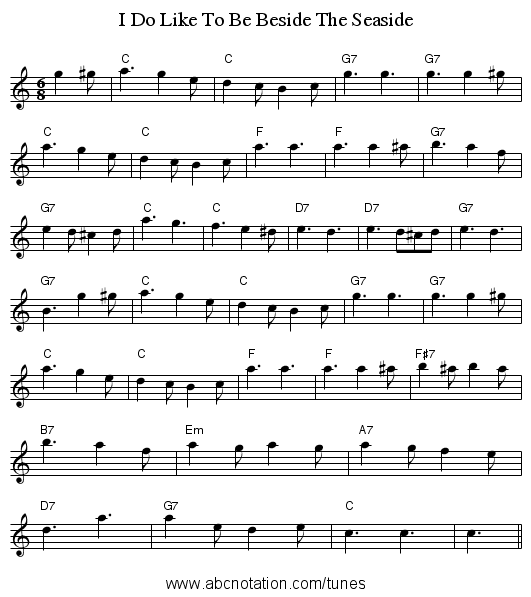 I Do Like To Be Beside The Seaside - staff notation