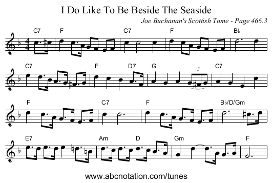 I Do Like To Be Beside The Seaside - staff notation