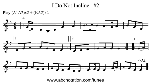 I Do Not Incline   #2 - staff notation