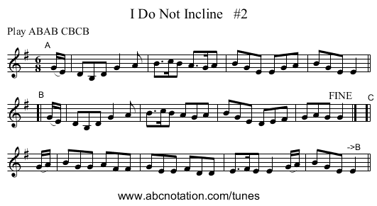 I Do Not Incline   #2 - staff notation