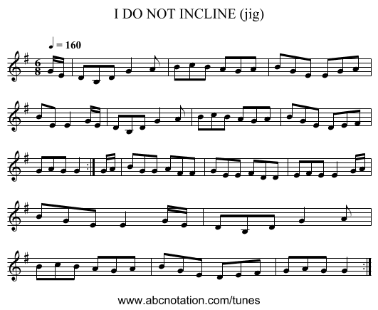 I DO NOT INCLINE (jig) - staff notation