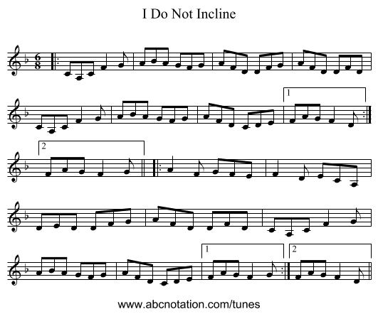 I Do Not Incline - staff notation