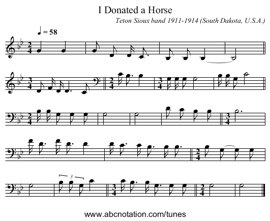 I Donated a Horse - staff notation