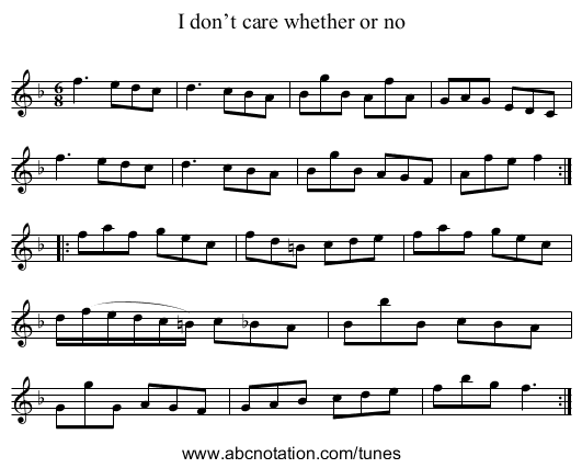 I don’t care whether or no - staff notation