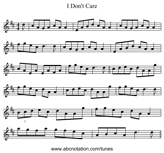 I Don't Care - staff notation
