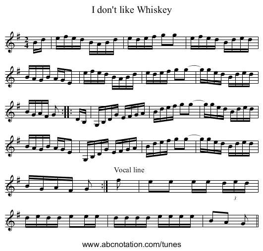 I don't like Whiskey - staff notation