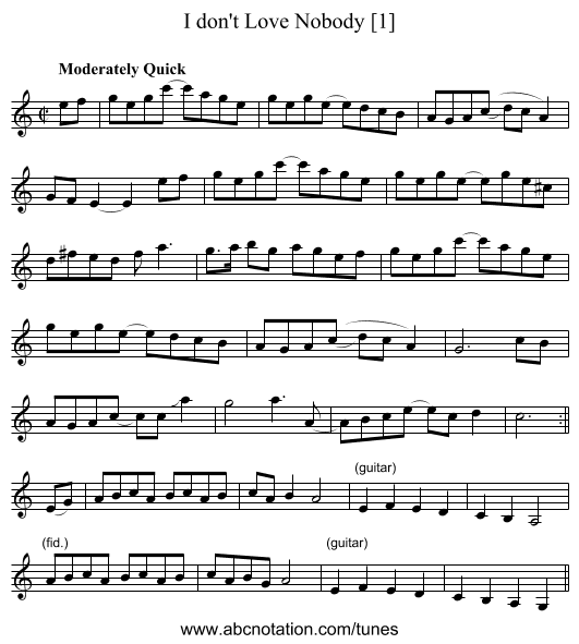 I don't Love Nobody [1] - staff notation