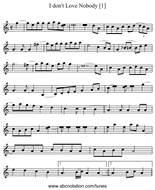 I don't Love Nobody [1] - staff notation