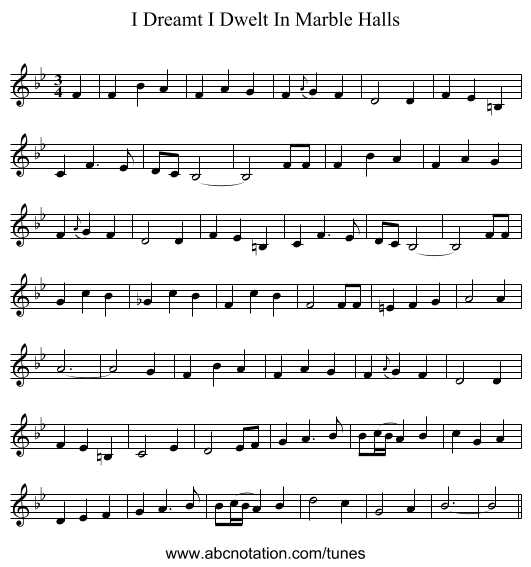 I Dreamt I Dwelt In Marble Halls - staff notation