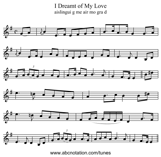 I Dreamt of My Love - staff notation