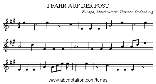 I FAHR AUF DER POST - staff notation