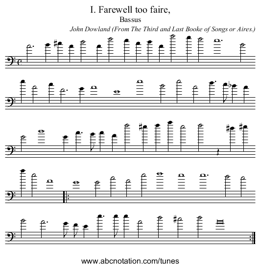 I. Farewell too faire, - staff notation