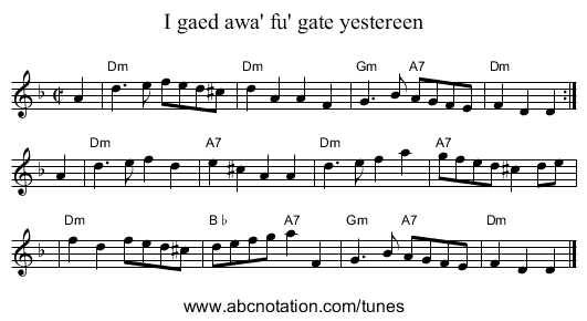 I gaed awa' fu' gate yestereen - staff notation