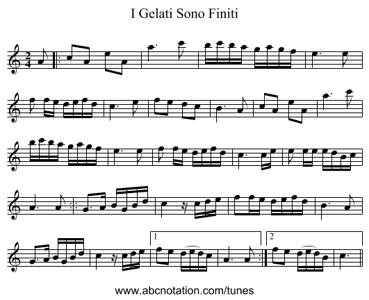I Gelati Sono Finiti - staff notation