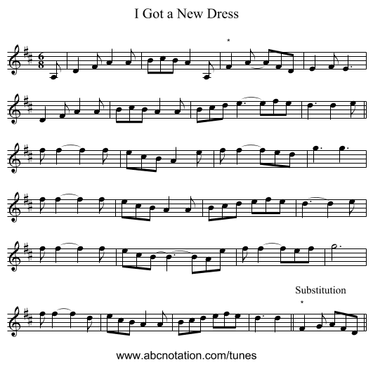 I Got a New Dress - staff notation
