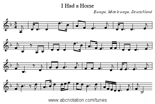 I Had a Horse - staff notation