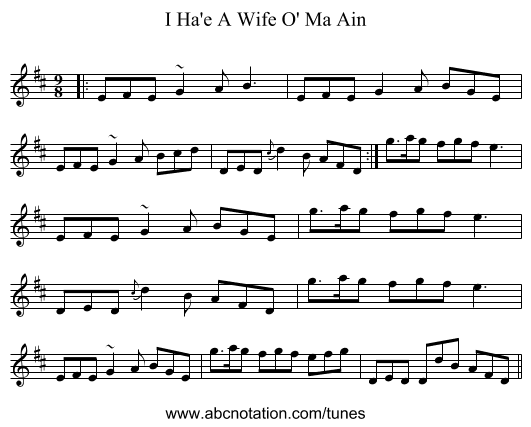 I Ha'e A Wife O' Ma Ain - staff notation