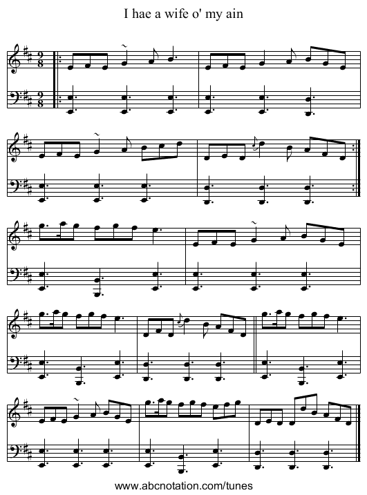 I hae a wife o' my ain - staff notation