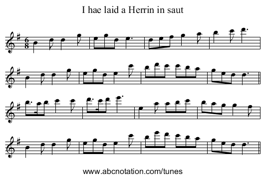 I hae laid a Herrin in saut - staff notation