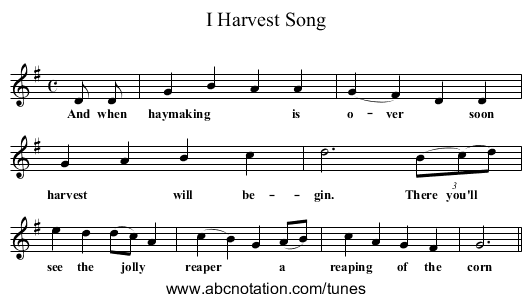 I Harvest Song - staff notation
